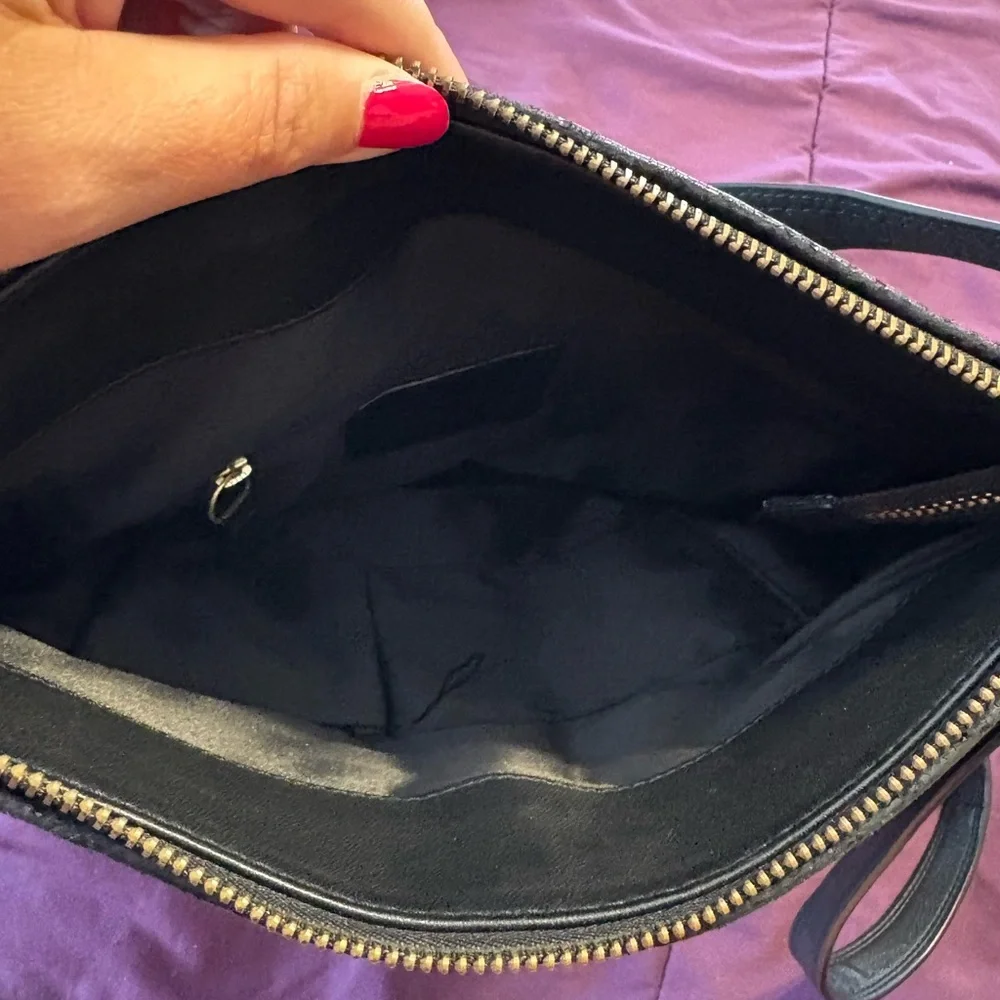 Coach Black Leather Shoulder Bag with Gold Accents